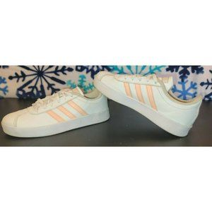 Adidas Girls Size 13.5 VL Court 2.0 Athletic Shoes White Pink Skateboarding 